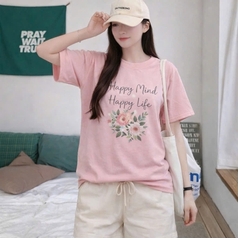 Set882-SEt áo thun hoa phối quần short nâu