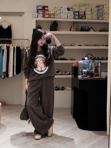 SET1073- Bộ nỉ dip lông cún nâu đáp ren