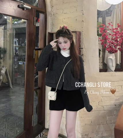 A337-Áo cadigan len màu xám hàng nhà máy