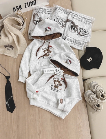 Bt778- Áo nỉ kitty thêu mũ 2 lớp màu be