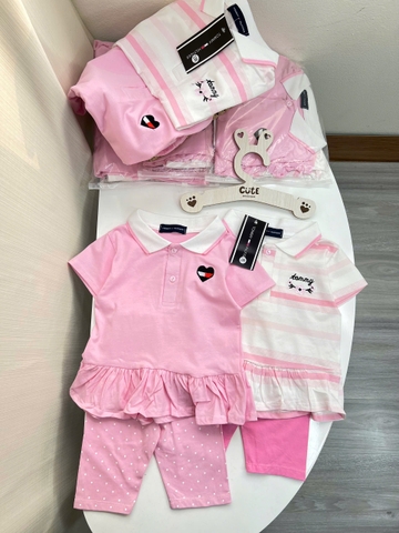 CB331- Combo 2 bộ TOM MY legging peplum bé gái trắng hồng