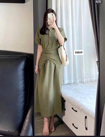 DAM117-Đầm midi nữ dáng dài buộc eo 2 màu xanh tím