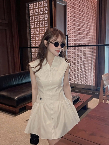 Dam155- Đầm xoè thêu ong ly eo tặng kèm quần váy