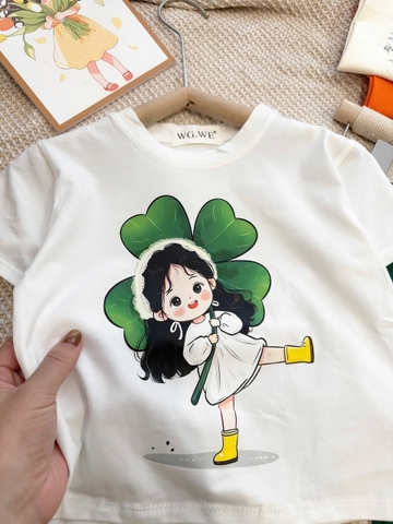 BT839-Combo 2 bộ thun cộc tay trắng cam xanh bé gái 9-26kg