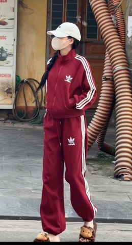 set827- Set nỉ hai da ADD màu đỏ khoá kéo