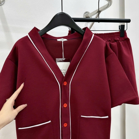 SET259- Set đỏ chạy viền mix CV có lót quần chất mì dày dặn