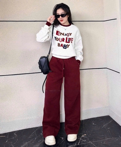 set856- Set chữ nỉ hai da phối quần đỏ viền