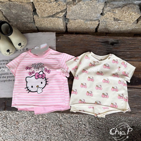 bt9010-Combo 2 bộ KITTY kẻ ngang quần đùi chất cotton bé gái