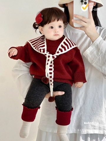 Bt750- bộ nỉ đỏ bé gái legging kèm khăn rời quả bông màu đỏ