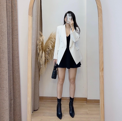 Vest cúc bọc 2 lớp chiết eo cúc bọc 3 màu có đệm vai