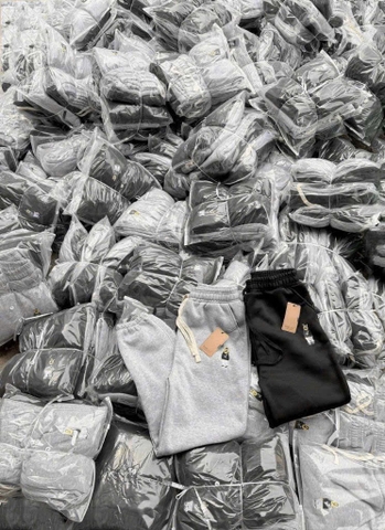 Quan085- Combo 2 quần nỉ gấu bo ống đen xám