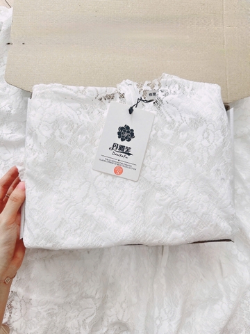 SET360- Set áo ren đệm vai phối chân váy xếp ly nơ eo