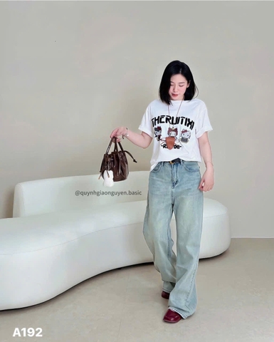 A250- áo thun trắng dáng suông in lụa RUITIXI