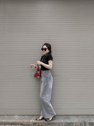 Quan079- Quần jean suông xám