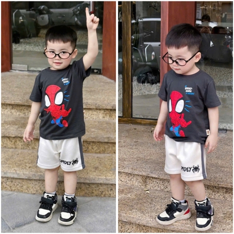 BT320- Bộ cotton nhện đen mix quần cua màu be