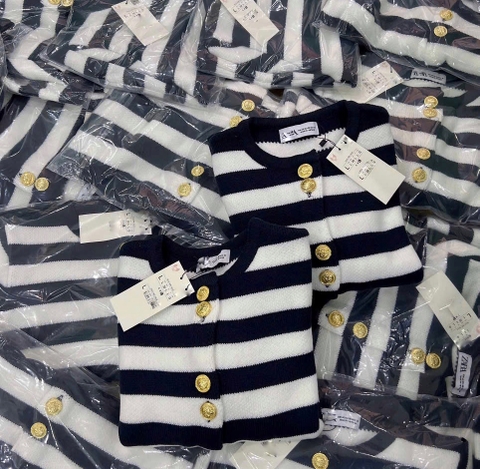 A373-Áo len kẻ cúc đồng full tem