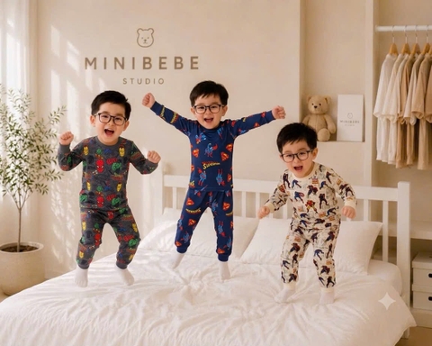BT1058- Có,bố 3 bộ cotton full NHỆN dài tay Minibebe