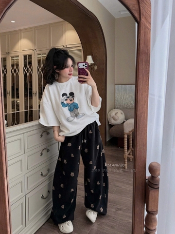 SET922-SEt áo thun rộng MICKEY mix quần bom in 2 màu