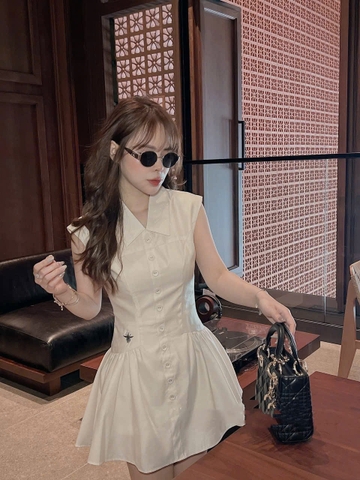 Dam155- Đầm xoè thêu ong ly eo tặng kèm quần váy