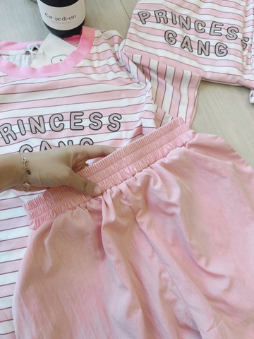 SET597-Set thun cộc áo kẻ hồng phối quần short