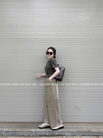 Quan086-Quần jean suông nâu tặng kèm đai