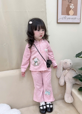 BT658-BỘ THUN DÀI TAY BÉ GÁI TAI THỎ THÊU