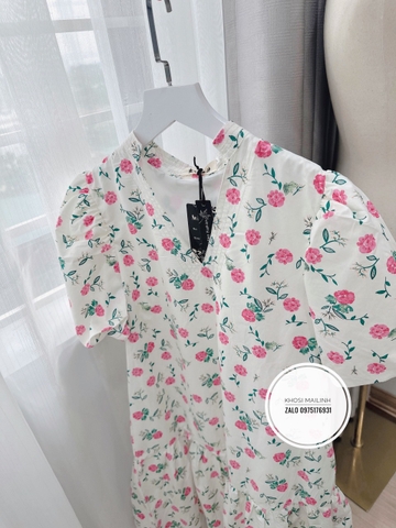 Đầm hoa hồng cổ V 2 lớp đai rời