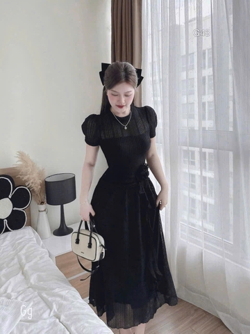 🌿 DAM157- VÁY REN ĐEN LI EO HOA XOÈ 2 LỚP ☘️