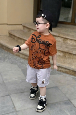 BT494- Bộ DISNEY áo cotton cam đất mix quần cua tím nhạt