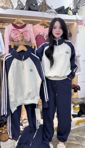 set826- Set Alo thêu nỉ haida  phối ghi-than dài tay