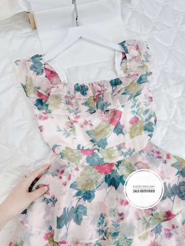 Đầm voan tầng cổ vuông 2 lớp