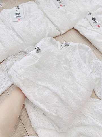 🌺 DAM135-VÁY REN  KHOÉT VAI DÁNG DÀI MÀU TRẮNG☘️