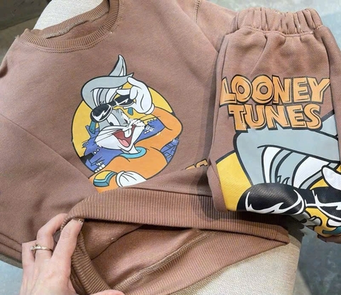 BN189-Bộ nỉ bông THỎ TAI DÀI màu nâu bé trai VNXK