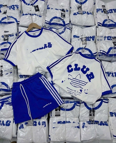 Set566- Set trắng xanh thể thao in chữ chất cotton