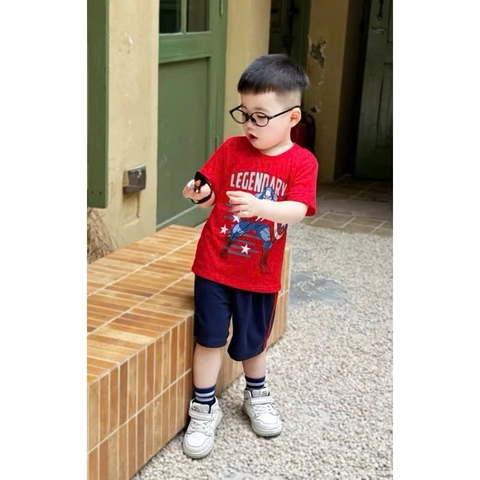 BT545- Bộ 2 áo 1 quần nhện chất cotton màu đỏ xanh