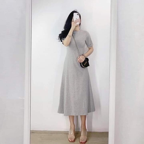 Đầm cotton dáng maxi cộc tay 2 màu đen,xám