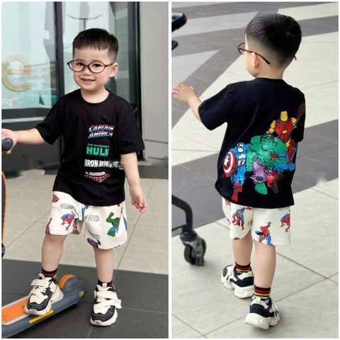 BT274-Bộ khủng lồ xanh HUK đen trắng bé trai in cao cấp