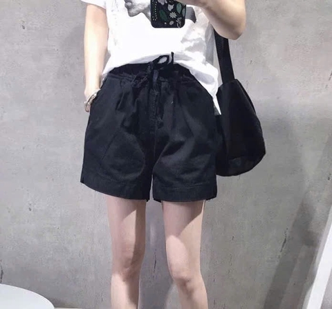 QUAN026- set 2 quần đũi cạp chun dáng xòe đen,be