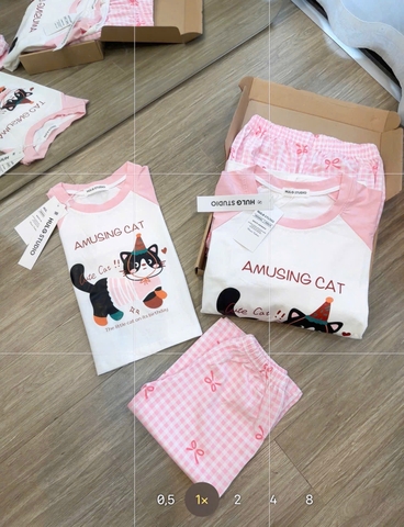 SET1022-Bộ mẹ con dáng dài màu hồng hình in