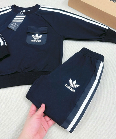 BN161-(9-26kg)-Bộ nỉ thu đông đen sọc trắng ADD bé trai VNXK