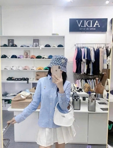 A542-Áo somi xanh đũi thêu ngựa hàng nhà máy đủ tem