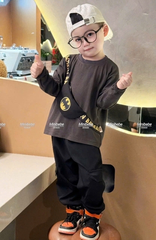 Bt723- Bộ Batman túi kéo thật trước bụng áo cotton- quầ n gió