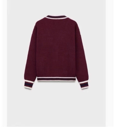 A387- Áo len cadigan đỏ viền đen hàng nhà máy full tem