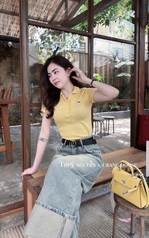 A300- Áo len polo vàng  thêu  logo nổi nhà máy full tem