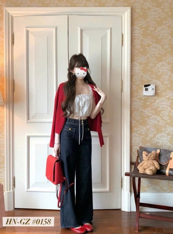 QUAN105-Quần jean ống rộng We màu xanh đậm túi trước