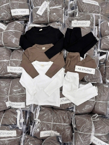 cb417- Combo 3 bộ cotton màu trơn dài tay