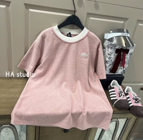 A251-ÁO Thun dáng suông rộng Hồng passtel vải cotton tăm