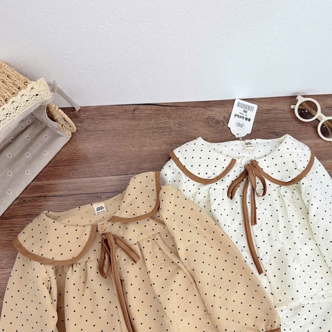 CB390- Combo  2 pijama xô đũi chấm bi vàng be bé gái