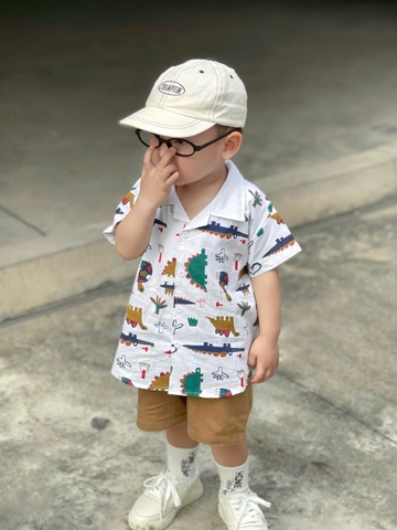 BT460- bộ áo sơ trang mi khủng long quần kaki màu be