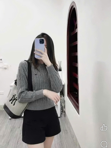 A403- Áo len vặn thừng thêu gấu Xám hàng nhà máy chuẩn